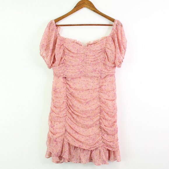 Astr Dresses & Skirts - Astr The Label Ruched Off the Shoulder Floral Mini Dress Pink‎ Size XL